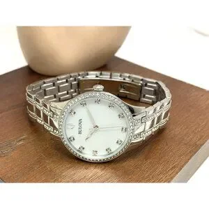 Bulova Women\'s Watch 96X145 Quartz Mother of Pearl Dial Silver Steel 32mm Set Amazon.com: Bulova Ladies main image 4